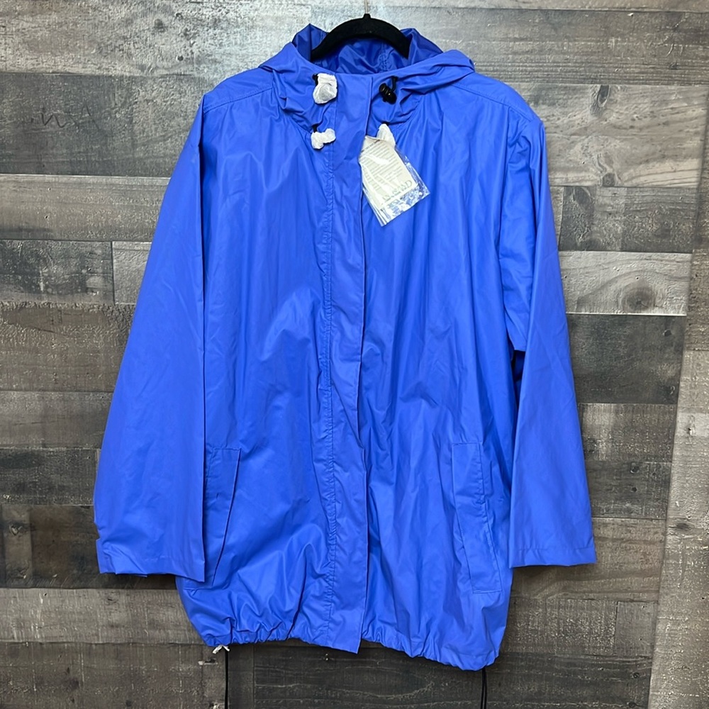 New Lands End Blue Hooded Rain Jacket